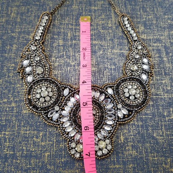 Fabric Bib Beaded Statement Necklace - Picture 4 of 6